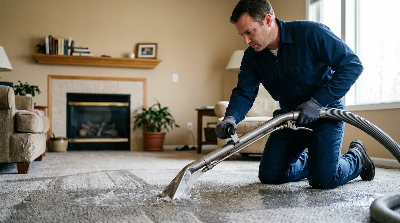 Water damage restoration technician working near Etna, OH
